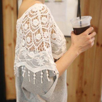 Leisure Time Fashion Lace Hollow T-shirt